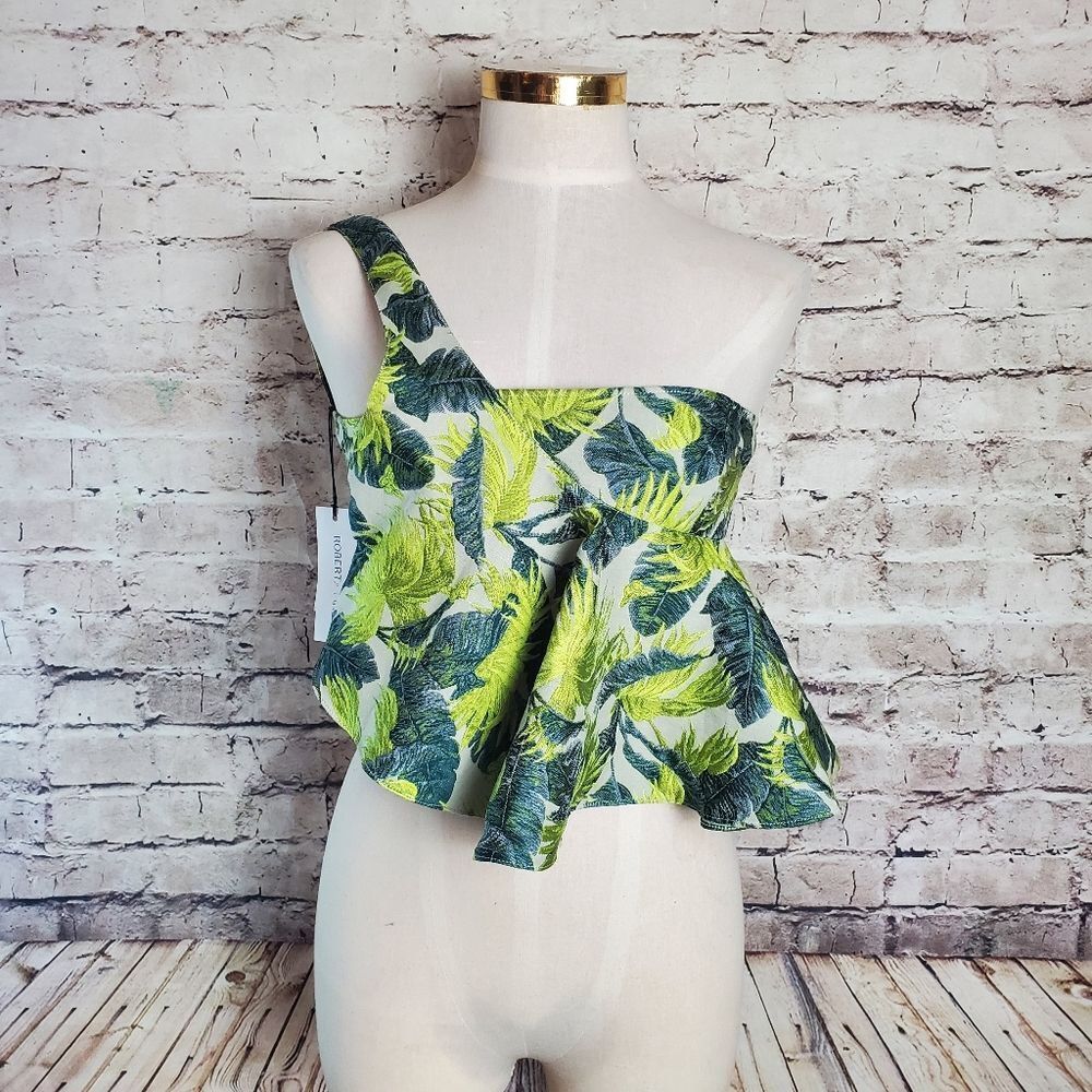 Roberta Reiner Uniqe Eclectic Palm Tree Jacquard Crop Top